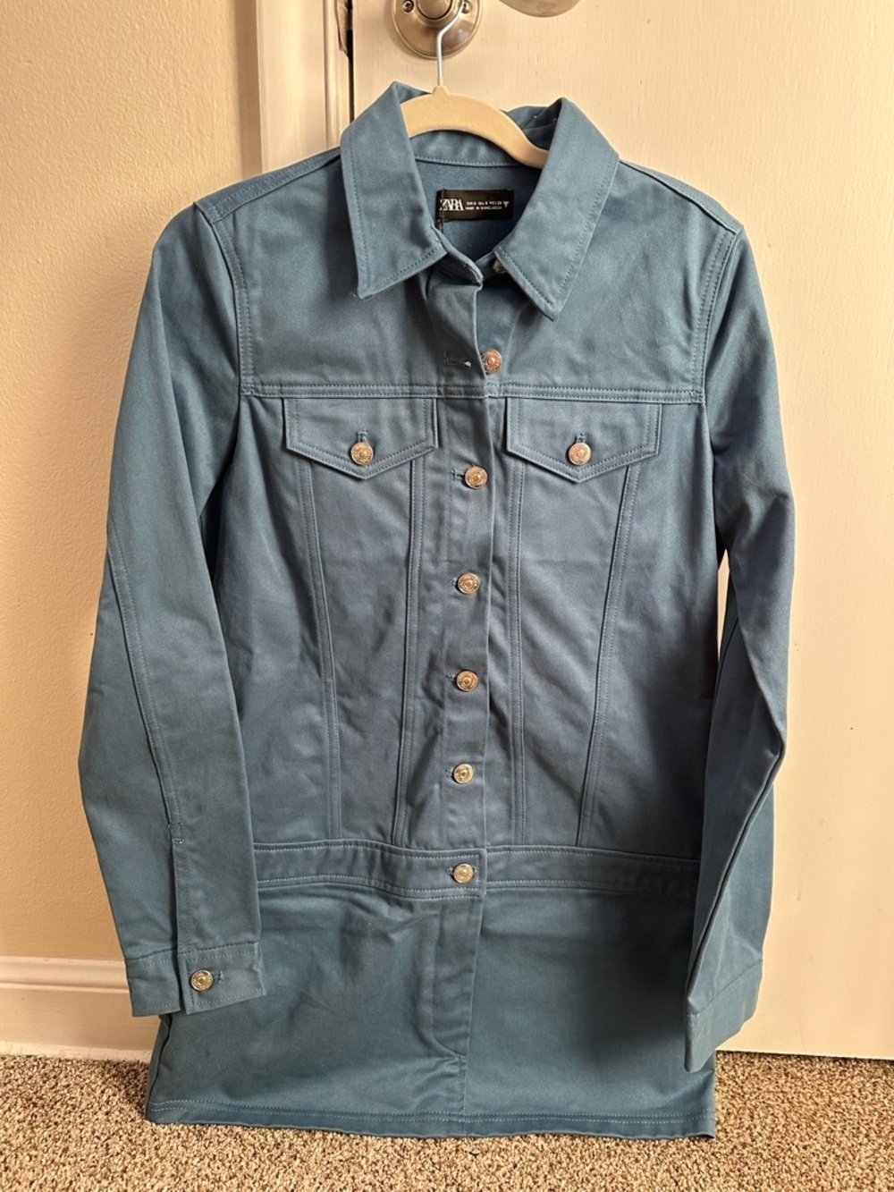 Zara Blue Utility Long Sleeve Mini Dress NWT